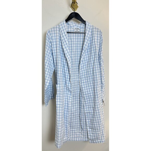 PETITE PLUME Gingham Cotton Robe in Light Blue Gingham Size Medium - Picture 2 of 8